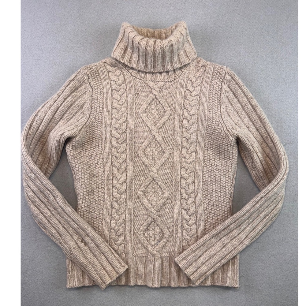 Banana Republic Angora Lambswool Cable Knit Turtleneck Sweater Beige Runs Small